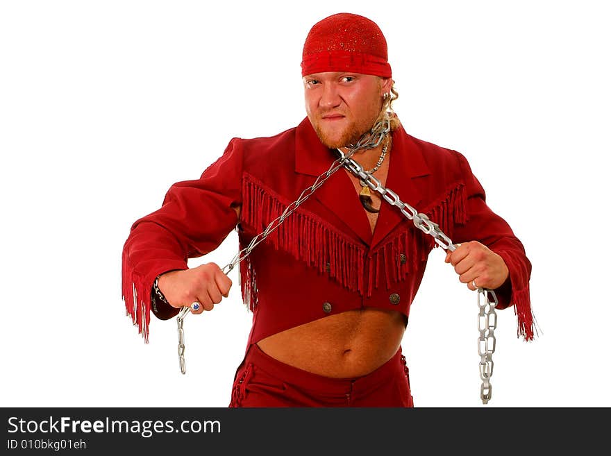 The young strong man on a white background