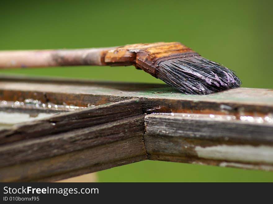 Old brush on a window frame