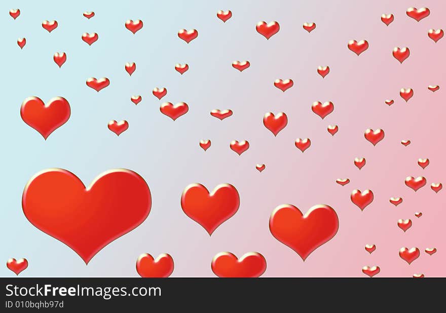 Red hearts background. Coloured picture.