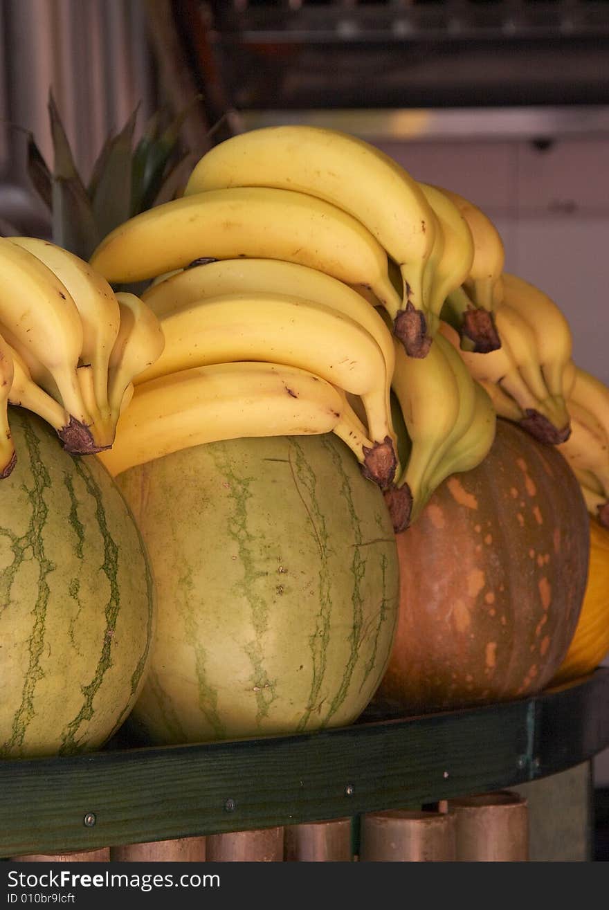 This display of fresh fruit was captured on a Barcelona shop front. This display of fresh fruit was captured on a Barcelona shop front