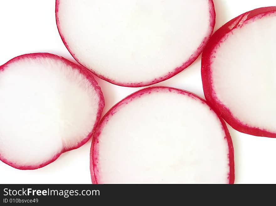 Detail of light radish on the white background. Detail of light radish on the white background