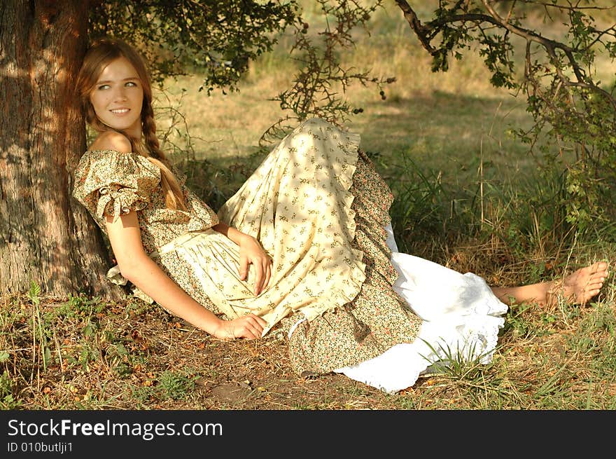 Beautiful village girl in nature. Beautiful village girl in nature