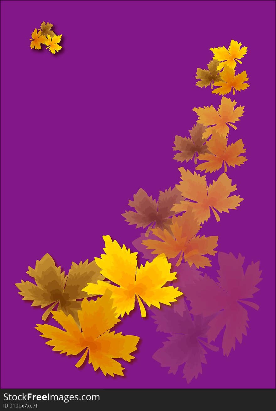 Gold autumn leaves on brightly Violet background. Gold autumn leaves on brightly Violet background