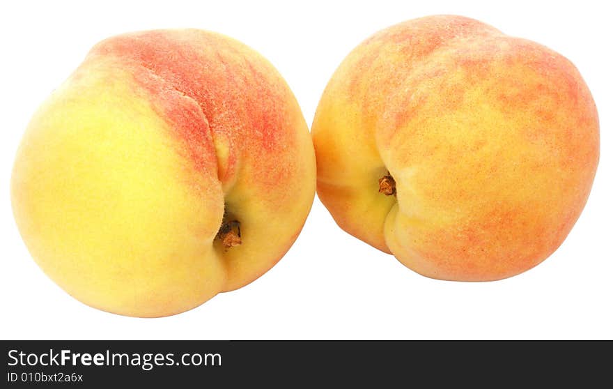 Nice fresh isolated peaches over white with clipping path