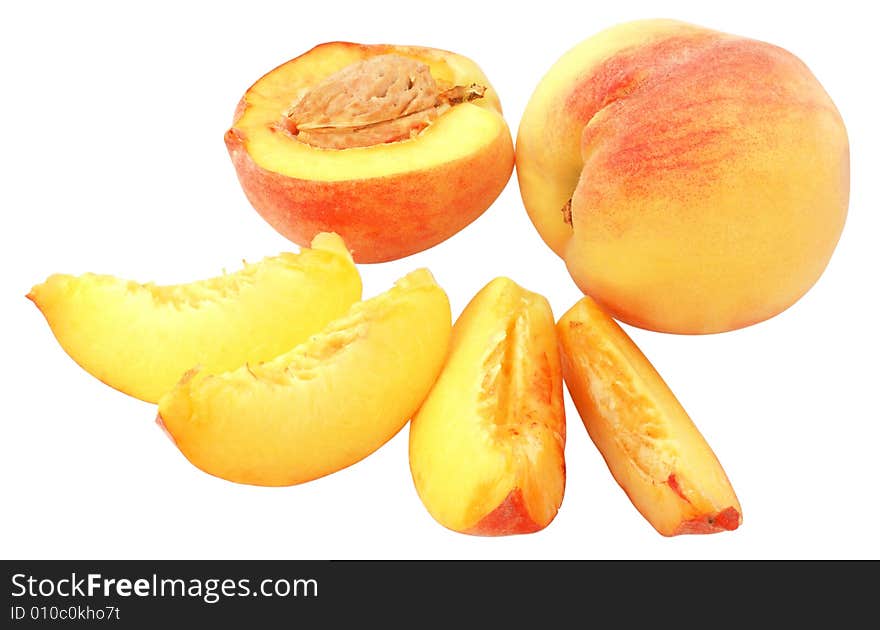 Nice fresh peach isolated over white with clipping path