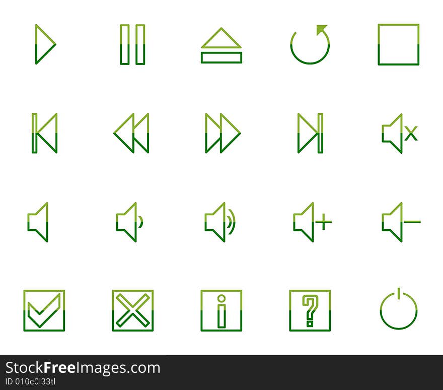 Audio video media icons set, green. Audio video media icons set, green