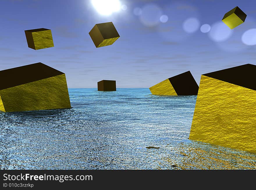 Some golden cubes in open sea