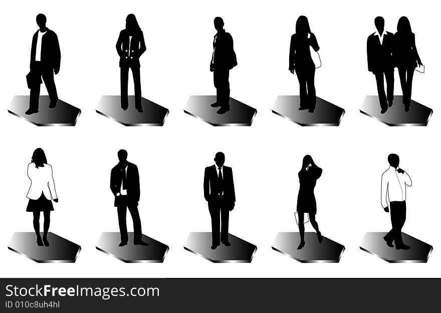 Illustration of business people, black, white