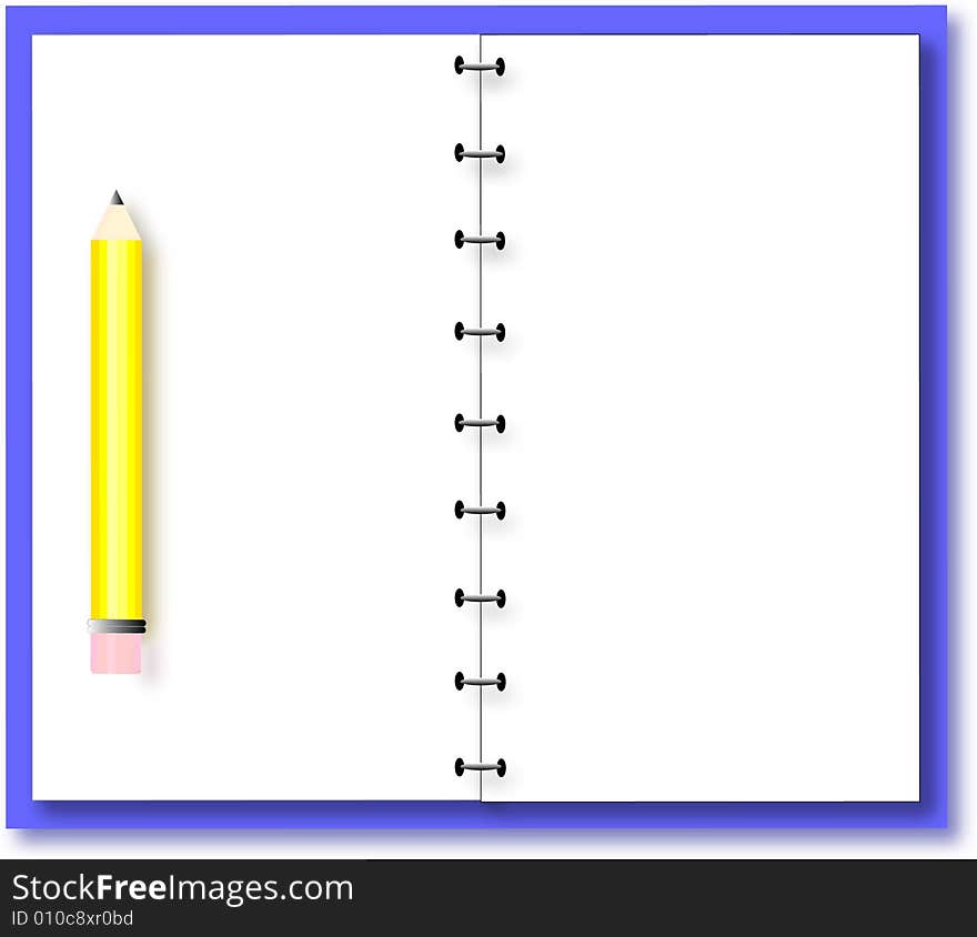 Pencil and Open Blue Notebook