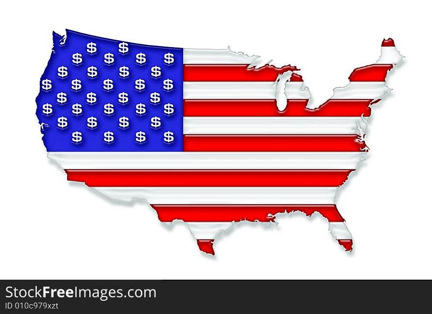 USA and the american flag with dollar-stars. USA and the american flag with dollar-stars