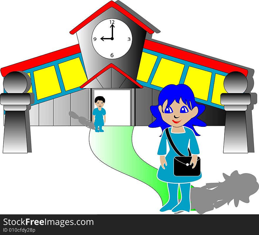 Vector illustration of students in school