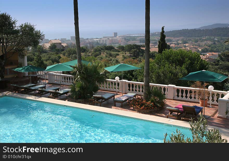 Poolside at bormes les mimosas, french riviera, france. Poolside at bormes les mimosas, french riviera, france