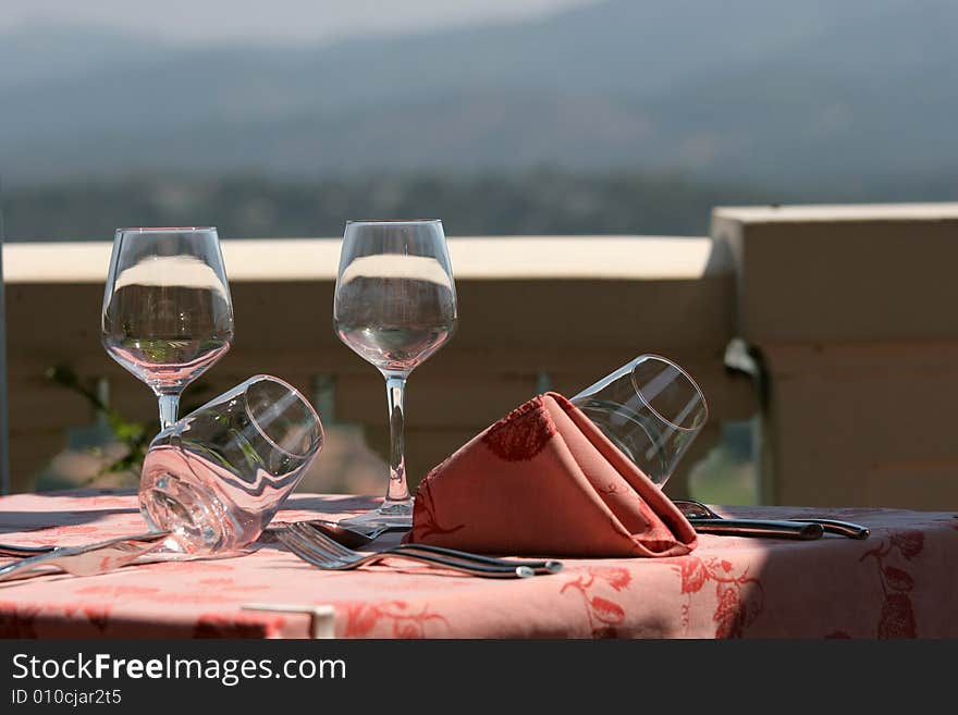 Restaurant Table On Sunny Terrace.