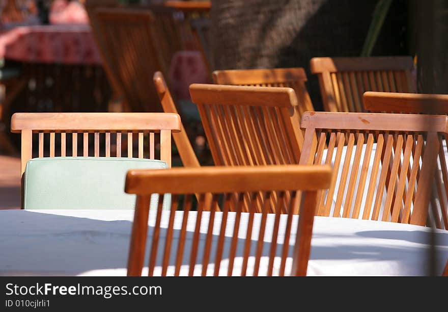 Restaurant table on sunny terrace french riviera. Restaurant table on sunny terrace french riviera