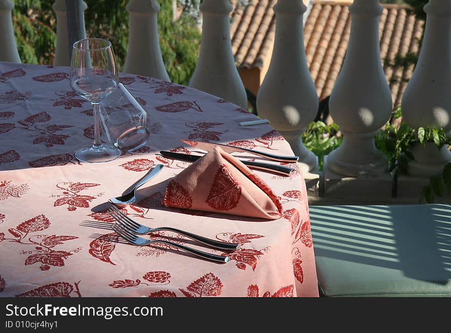 Restaurant Table On Sunny Terrace.