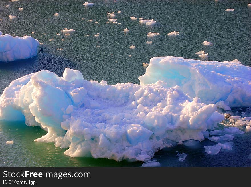 Iceberg floating in a river in alaska