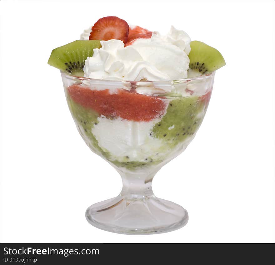 Sweet Dessert with strawberry kiwi and cream