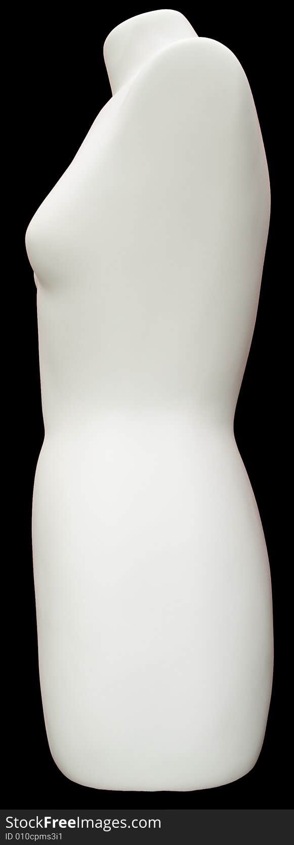 White mannequin isolated on black background. Side view. White mannequin isolated on black background. Side view.