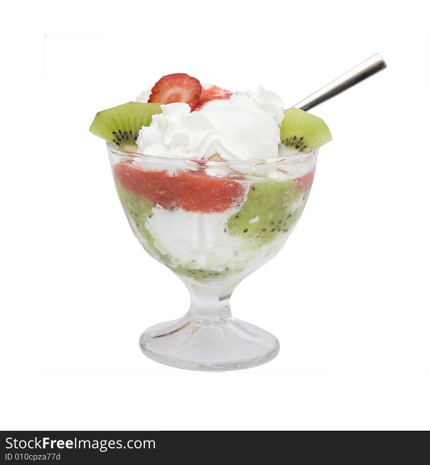 Sweet Dessert with strawberry kiwi and cream