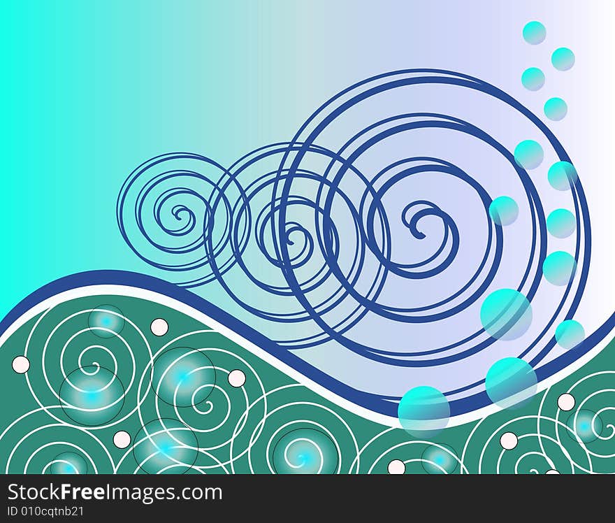 Bubbles and Curly Waves are Featured in an Abstract Background Illustration. Bubbles and Curly Waves are Featured in an Abstract Background Illustration.