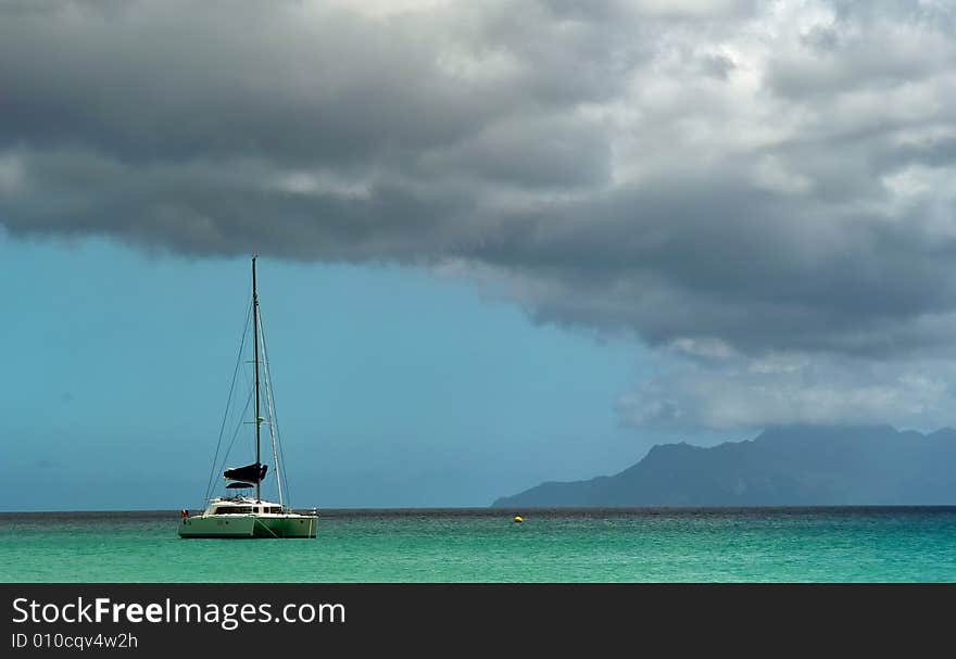 Boat , sea, clouds.