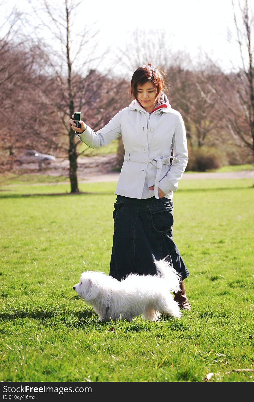 A pretty young lady playing with a dog. A pretty young lady playing with a dog.