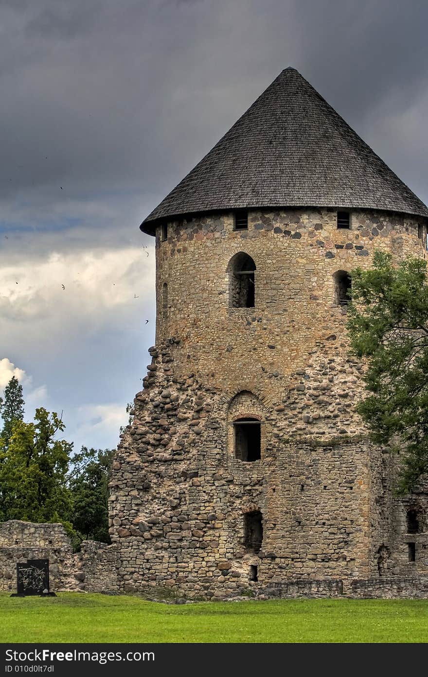 Ancient tower of stone, part of old castle