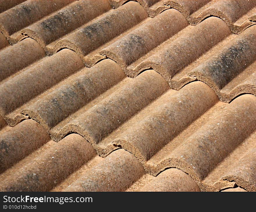 Adobe tiles in a roof of a house in Majorca