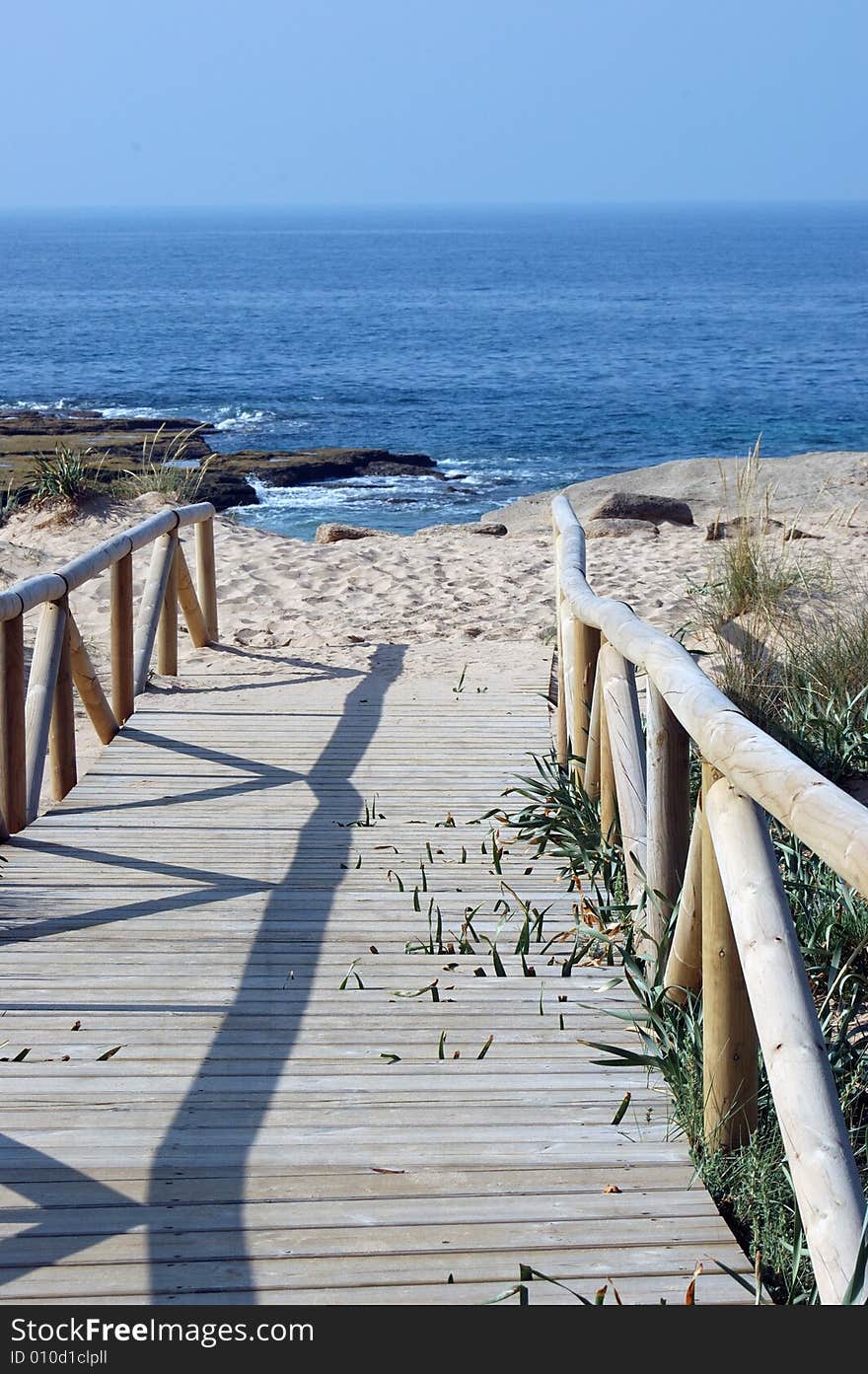 Wooden Bridge to the sea in Cadiz, Cape Trafalgar. Wooden Bridge to the sea in Cadiz, Cape Trafalgar