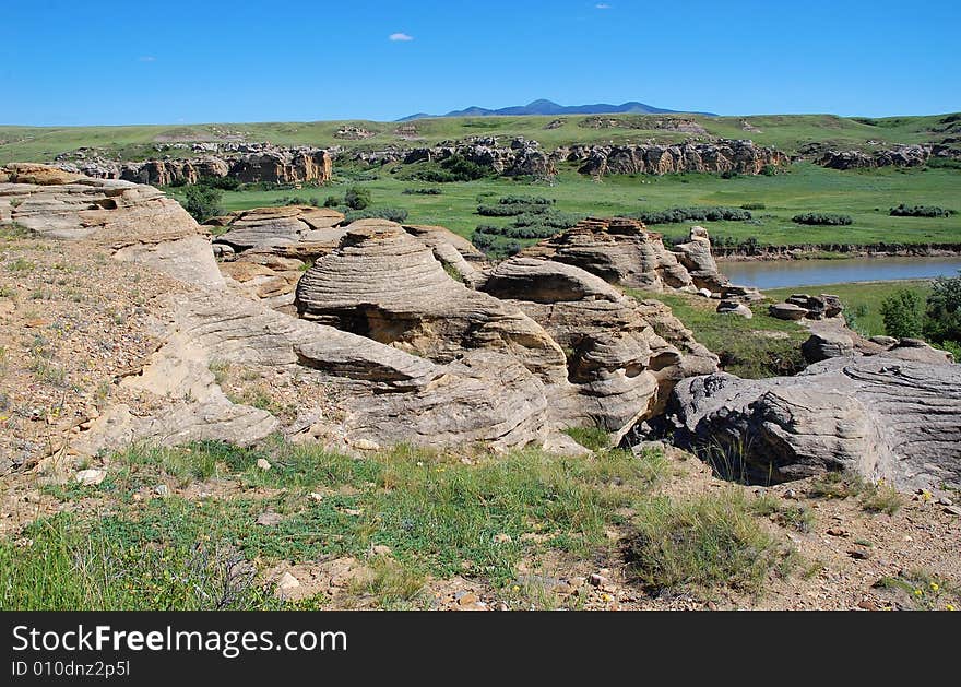 Hoodoos and sandstones in writing-on-stone provincial park, alberta, canada. Hoodoos and sandstones in writing-on-stone provincial park, alberta, canada