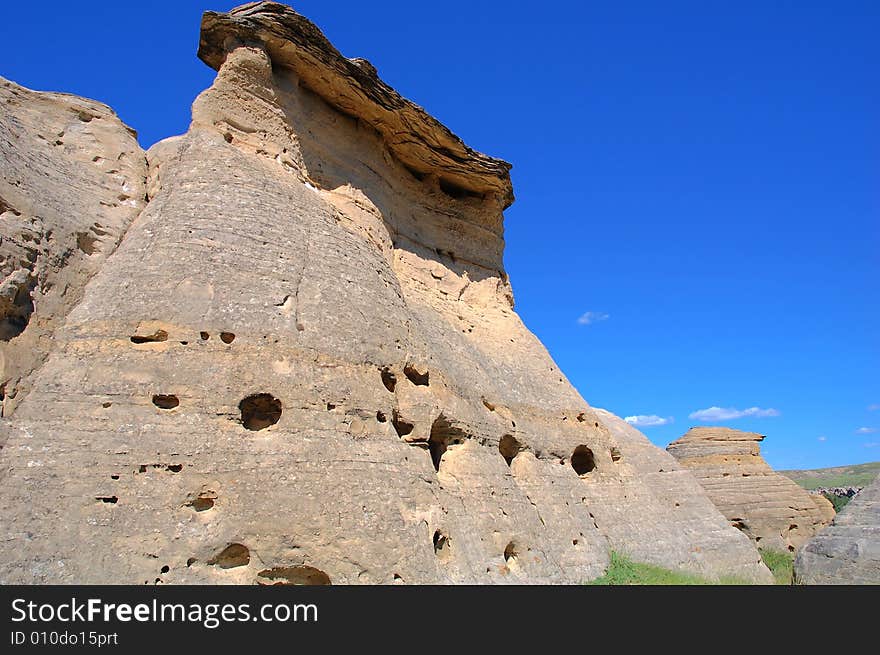 Hoodoos and sandstones in writing-on-stone provincial park, alberta, canada