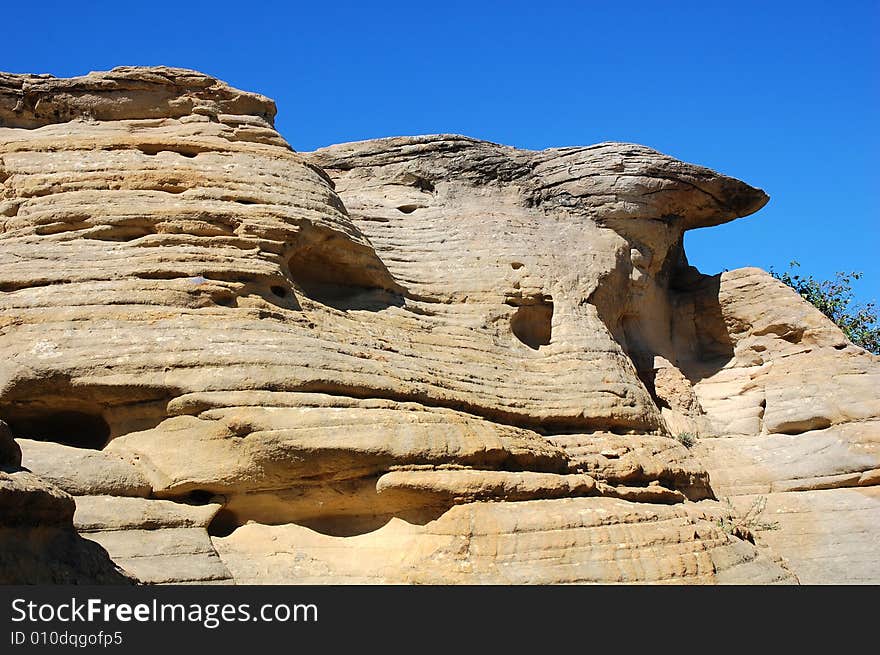 Hoodoos and sandstones in writing-on-stone provincial park, alberta, canada