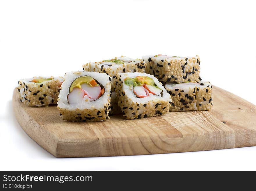 Bread-board with sushi slices