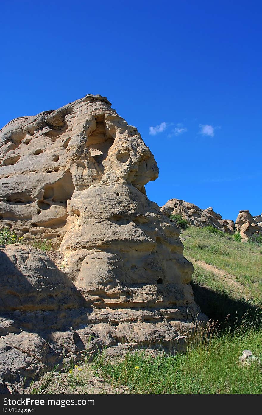 Hoodoos and sandstones in writing-on-stone provincial park, alberta, canada