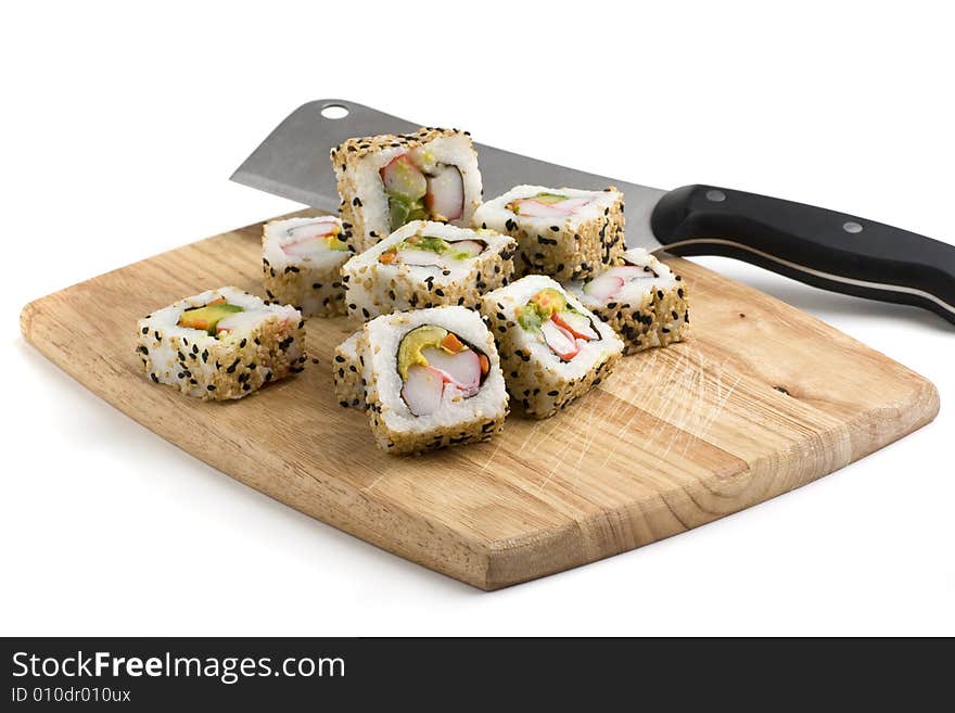 Bread-board with sushi slices