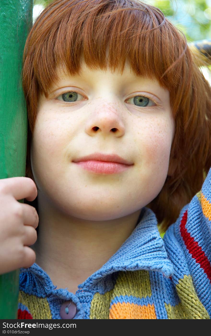 The red girl close up. The red girl close up