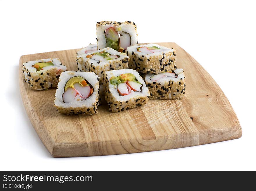 Bread-board with sushi slices