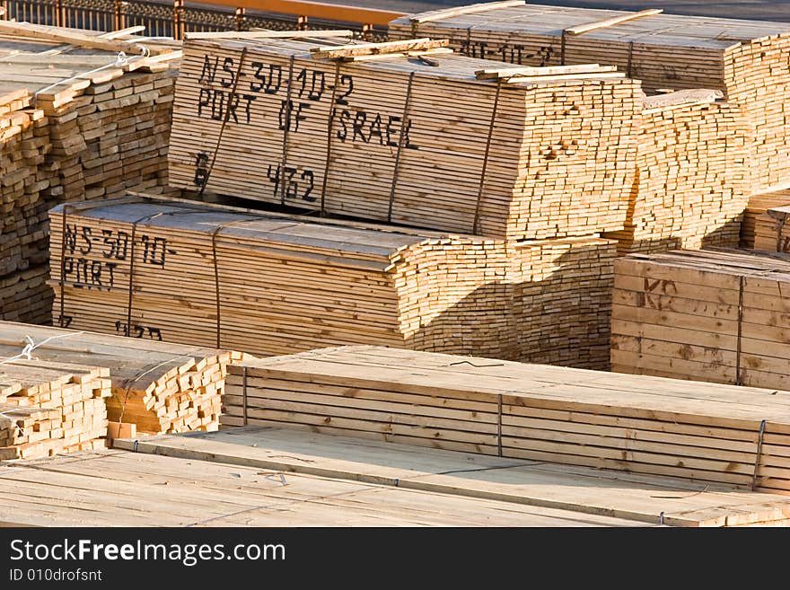 Industrial series: wooden warehouse with pile of board