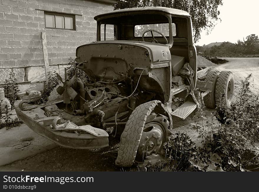 The old lorry, it is black a white photo