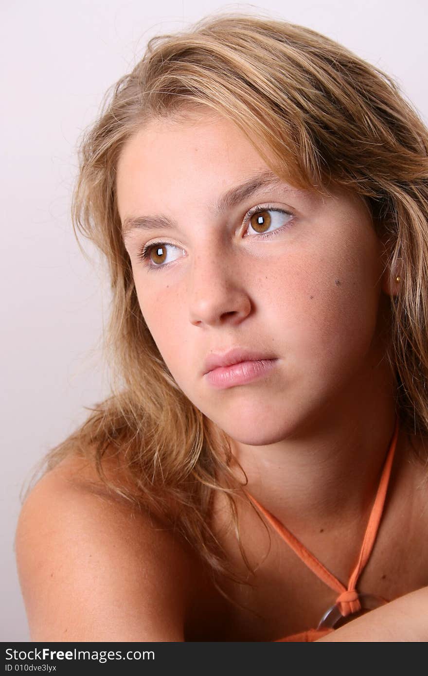 Teenage female model on a white background. Teenage female model on a white background