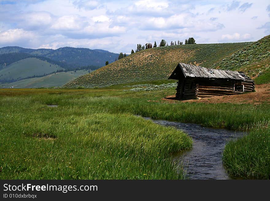 Stanley Creek as it flows through high mountain meadow, Stanley Idaho. Stanley Creek as it flows through high mountain meadow, Stanley Idaho