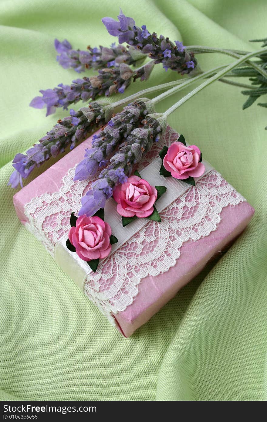 Soap gifts in pink with fresh lavender flowers. Soap gifts in pink with fresh lavender flowers