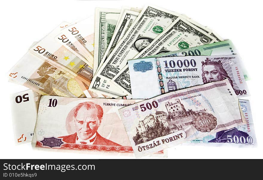 Different currencies - euro, dollar, frint