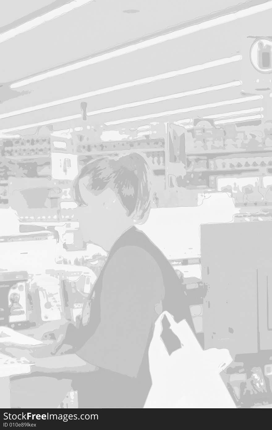 Photo taken of a cashier checking out a customer. Photo taken of a cashier checking out a customer