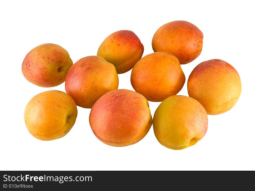 Nine apricot are photographed on a white background. Nine apricot are photographed on a white background