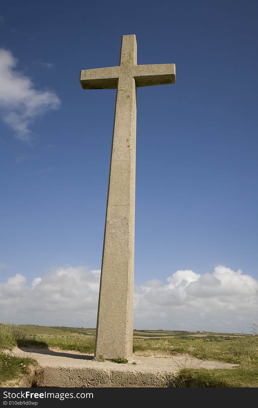 A religious cross near the cornish coast