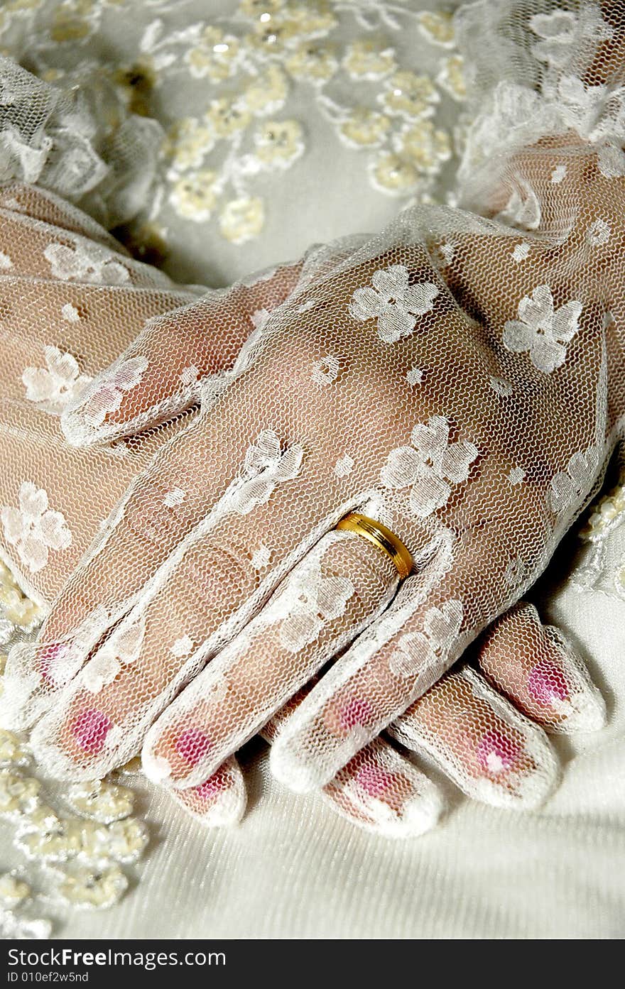 Gold wedding ring on a bride's hand