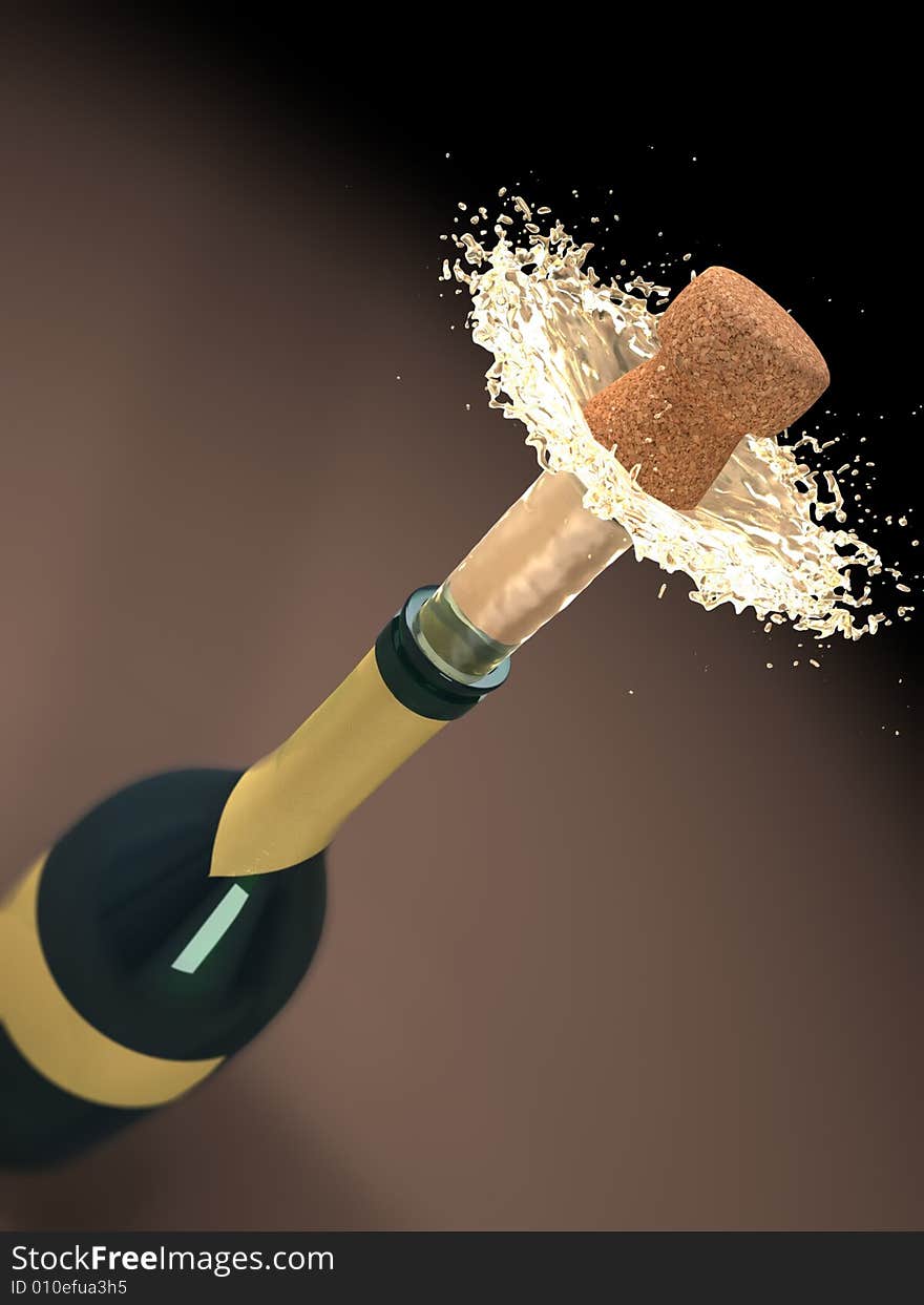 A cork poping off of the champaign bottle with lots of splash!. A cork poping off of the champaign bottle with lots of splash!