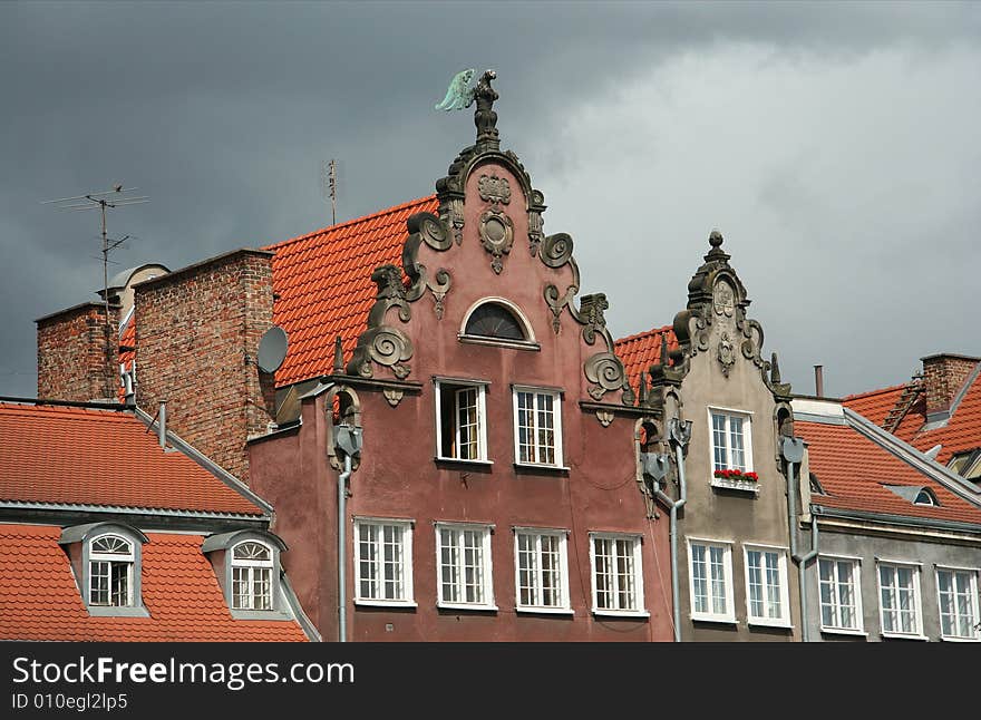 Old houses and roofs in Gdansk