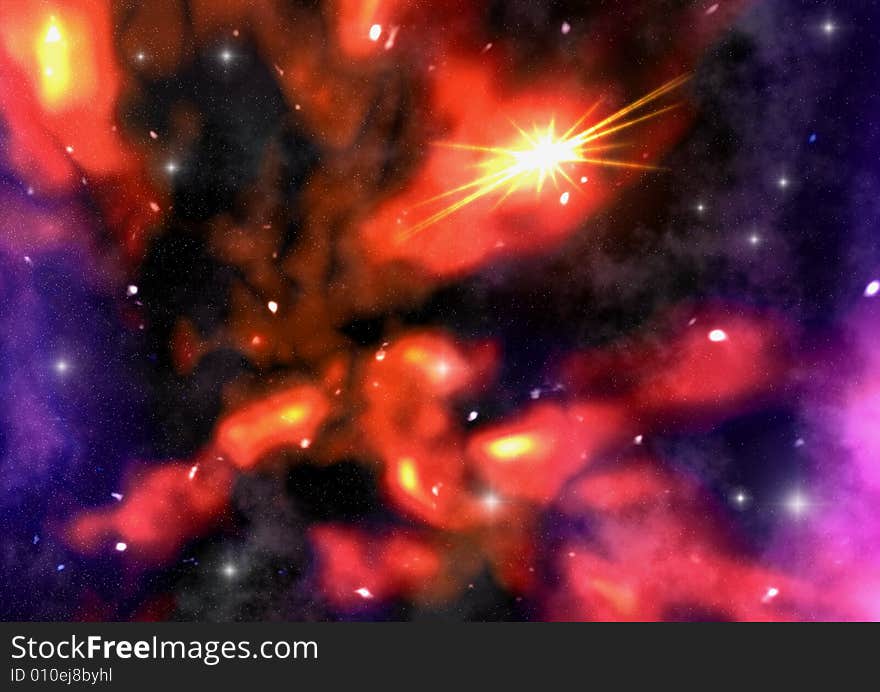 A red and violet starfield in 3d. A red and violet starfield in 3d